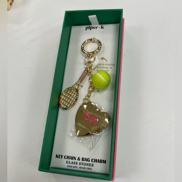 NWT ⚜️🎾⚜️ Piper K Gorgeous Tennis Racket and Ball Key Chain Bag Charm - Picture 5 of 9